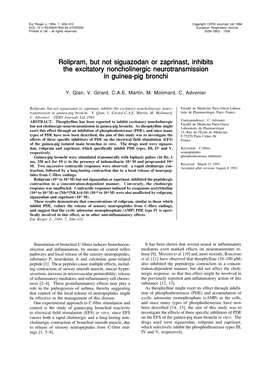 Rolipram, but Not Siguazodan Or Zaprinast, Inhibits the Excitatory Noncholinergic Neurotransmission in Guinea-Pig Bronchi