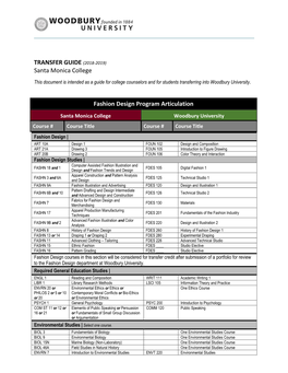 Santa Monica College Fashion Design Program Articulation