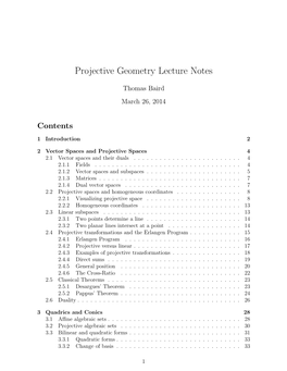 Projective Geometry Lecture Notes