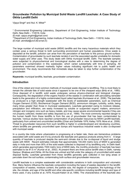 Groundwater Pollution by Municipal Solid Waste Landfill Leachate: a Case Study of Okhla Landfill Delhi