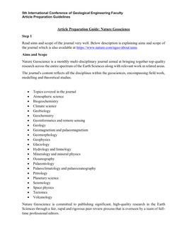 Article Preparation Guide: Nature Geoscience Step 1 Read Aims and Scope of the Journal Very Well