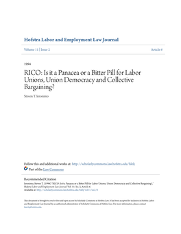 RICO: Is It a Panacea Or a Bitter Pill for Labor Unions, Union Democracy and Collective Bargaining? Steven T