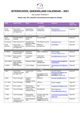 Interschool Queensland Calendar – 2021