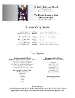 St. John's Weekly Calendar Prayer Requests