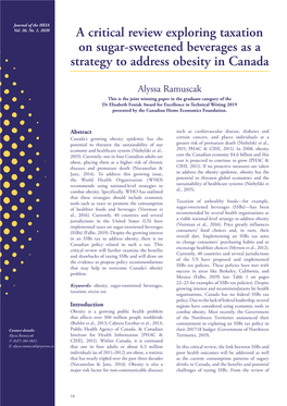 A Critical Review Exploring Taxation on Sugar-Sweetened Beverages As a Strategy to Address Obesity in Canada