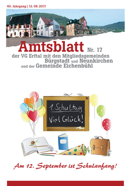 Amtsblatt Nr. 17 Der VG Erftal Mit Den Mitgliedsgemeinden Bürgstadt Und Neunkirchen Und Der Gemeinde Eichenbühl