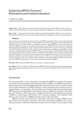 Explaining BRICS Outreach: Motivations and Institutionalization