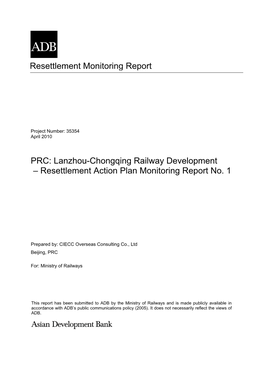 Lanzhou-Chongqing Railway Development – Resettlement Action Plan Monitoring Report No