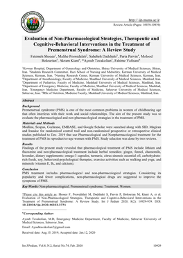 Evaluation of Non-Pharmacological Strategies, Therapeutic And