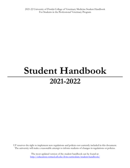 Student Handbook for Students in the Professional Veterinary Program