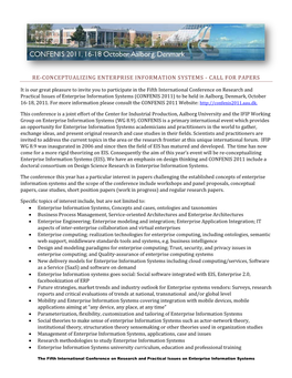 Re-Conceptualizing Enterprise Information Systems - Call for Papers