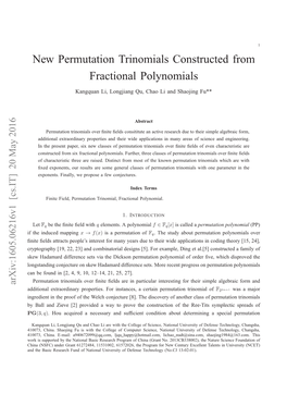 New Permutation Trinomials Constructed from Fractional