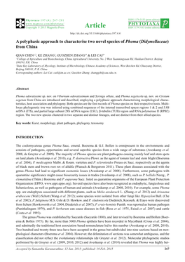 A Polyphasic Approach to Characterise Two Novel Species of Phoma (Didymellaceae) from China