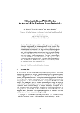 Mitigating the Risks of Whistleblowing an Approach Using Distributed System Technologies