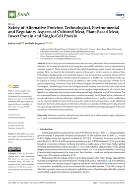 Safety of Alternative Proteins: Technological, Environmental and Regulatory Aspects of Cultured Meat, Plant-Based Meat, Insect Protein and Single-Cell Protein