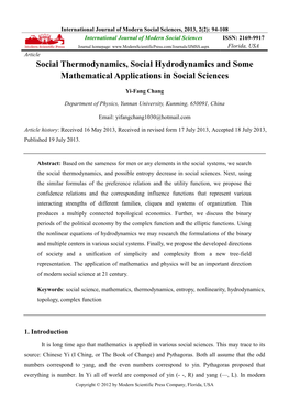 Social Thermodynamics, Social Hydrodynamics and Some Mathematical Applications in Social Sciences