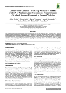 Conservation Genetics – Heat Map Analysis of Nussrs of Adna of Archaeological Watermelons (Cucurbitaceae, Citrullus L. Lanatus) Compared to Current Varieties