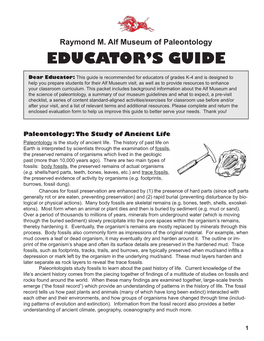 Raymond M. Alf Museum of Paleontology EDUCATOR's GUIDE