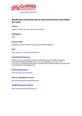 Handwritten Shorthand and Its Future Potential for Fast Mobile Text Entry