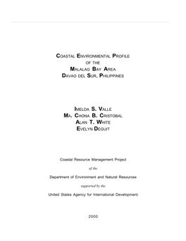 Coastal Environmental Profile of the Malalag Bay Area Davao Del Sur, Philippines