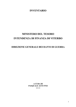 Intendenza Di Finanza. Danni Di Guerra