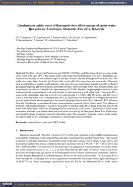 Geochemistry Acidic Water of Banyupait River Effect Seepage of Crater Water Ijen Volcano, Asembagus, Situbondo, East Java, Indonesia