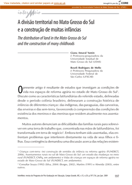 A Divisão Territorial No Mato Grosso Do Sul E a Construção De Muitas