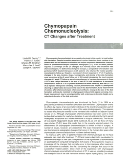 Chymopapain Chemonucleolysis: CT Changes After Treatment