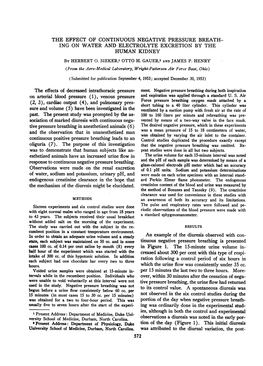 THE EFFECT of CONTINUOUS NEGATIVE PRESSURE BREATH- ING on WATER and ELECTROLYTE EXCRETION by the HUMAN KIDNEY by HERBERT 0