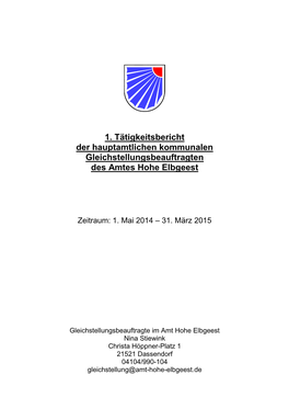 1. Tätigkeitsbericht Der Hauptamtlichen Kommunalen Gleichstellungsbeauftragten Des Amtes Hohe Elbgeest