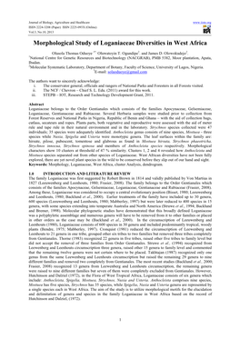 Morphological Study of Loganiaceae Diversities in West Africa