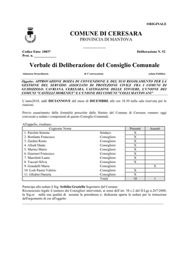 COMUNE DI CERESARA Verbale Di Deliberazione Del Consiglio