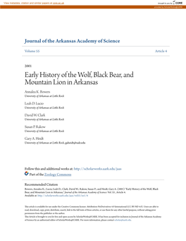 Early History of the Wolf, Black Bear, and Mountain Lion in Arkansas Annalea K