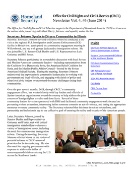 Office for Civil Rights and Civil Liberties (CRCL) Newsletter Vol. 4, #6 (June 2014)