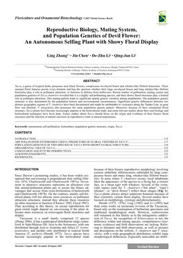 Reproductive Biology, Mating System, and Population Genetics of Devil Flower: an Autonomous Selfing Plant with Showy Floral Display