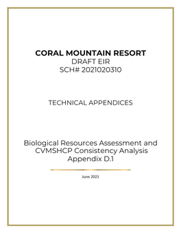 Biological Resources Assessment and CVMSHCP Consistency Analysis Appendix D.1