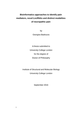 Bioinformatics Approaches to Identify Pain Mediators, Novel Lncrnas and Distinct Modalities of Neuropathic Pain