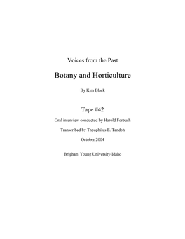 Botany and Horticulture