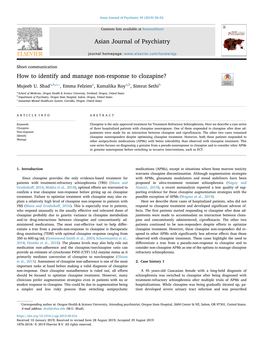 How to Identify and Manage Non-Response to Clozapine? T ⁎ Mujeeb U