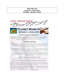 Planet Mars III 28 March- 2 April 2010 POSTERS: ABSTRACT BOOK