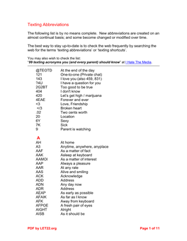 Texting Abbreviations