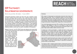 Idpfactsheet: Sulaymaniyah Governorate