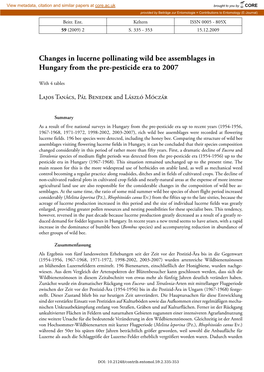 Changes in Lucerne Pollinating Wild Bee Assemblages in Hungary from the Pre-Pesticide Era to 2007