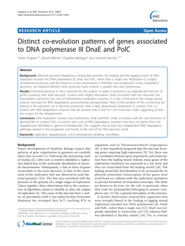 Distinct Co-Evolution Patterns of Genes Associated to DNA Polymerase III Dnae and Polc Stefan Engelen1,2, David Vallenet2, Claudine Médigue2 and Antoine Danchin1,3*