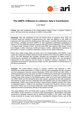 The UNIFIL II Mission in Lebanon: Italy’S Contribution