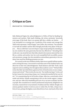 Critique As Care