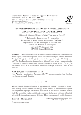 On Commutative Ekfn-Ring with Ascending Chain Condition on Annihilators