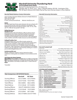 Marshall University Thundering Herd 2018 Football Game Notes Marshall Thundering Herd (2-0) Vs