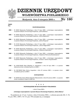 DZIENNIK URZĘDOWY WOJEWÓDZTWA PODLASKIEGO Białystok, Dnia 2 Sierpnia 2005 R