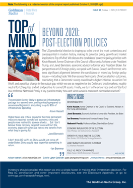 Goldman Sachs – “Beyond 2020: Post-Election Policies”